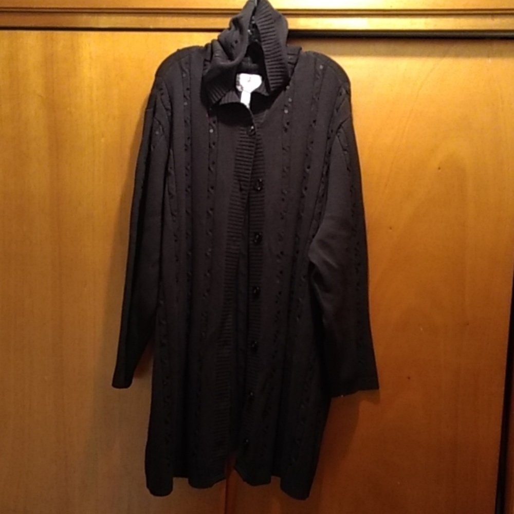 Long hooded sweater cardigan